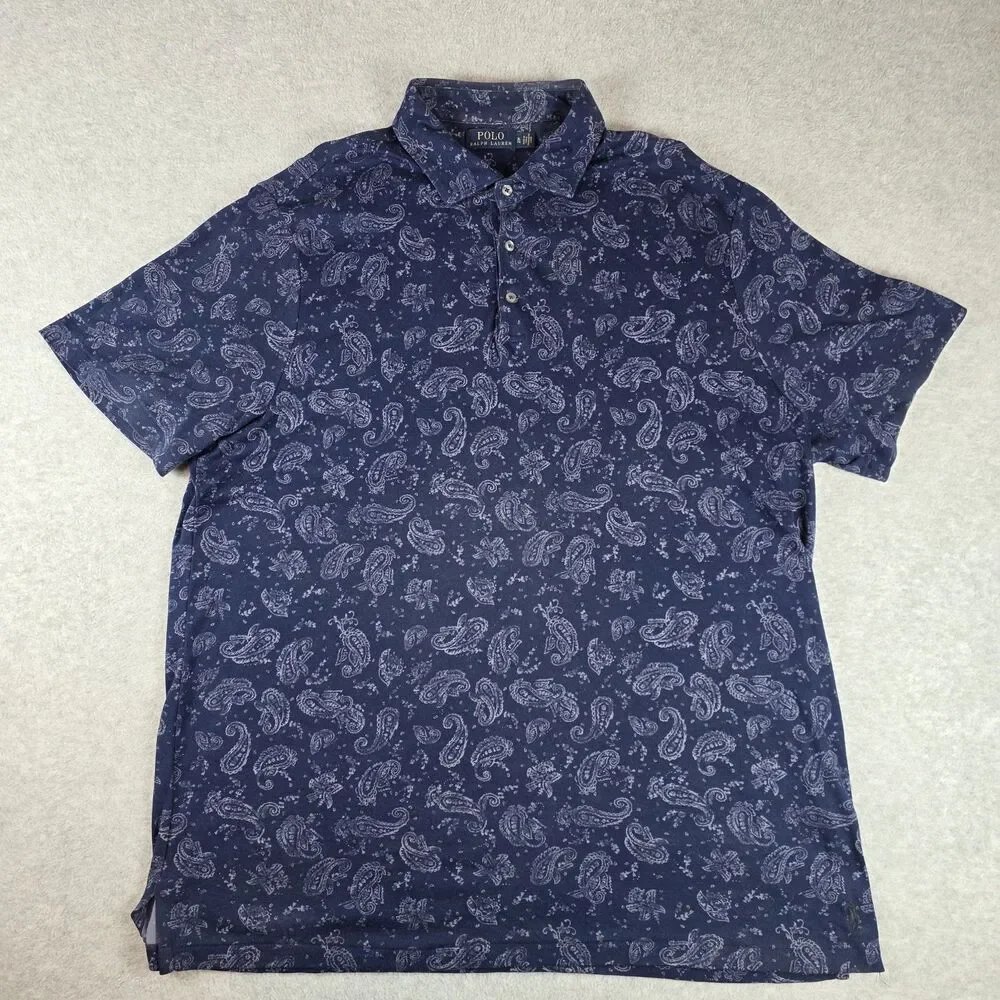 Polo Ralph Lauren Men's Polo Shirt XL Navy Paisley Bandana Print Cotton